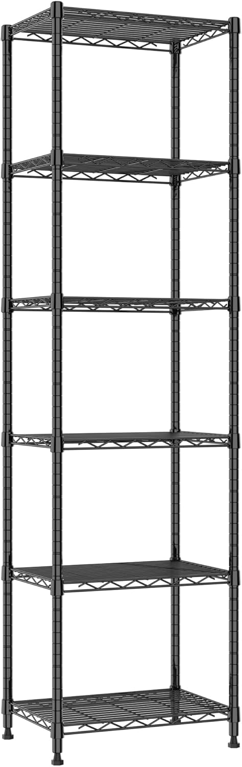 REGILLER 6 Wire Shelving Steel Storage Rack Adjustable Unit Shelves for Laundry Bathroom Kitchen Pantry Closet (16.7L x 11.9W x 64H, Black)