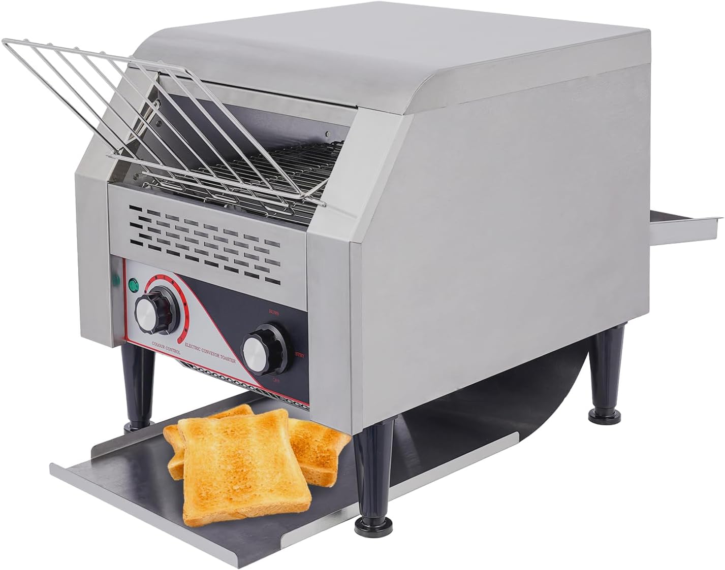 1.9KW 110V Commercial Conveyor Toaster, Stainless Steel Industrial Conveyor Toaster Electric Countertop Belt Machine for Restaurant Home Bread Bagel Breakfast Food, 300PCS Toasting Bread Per Hour