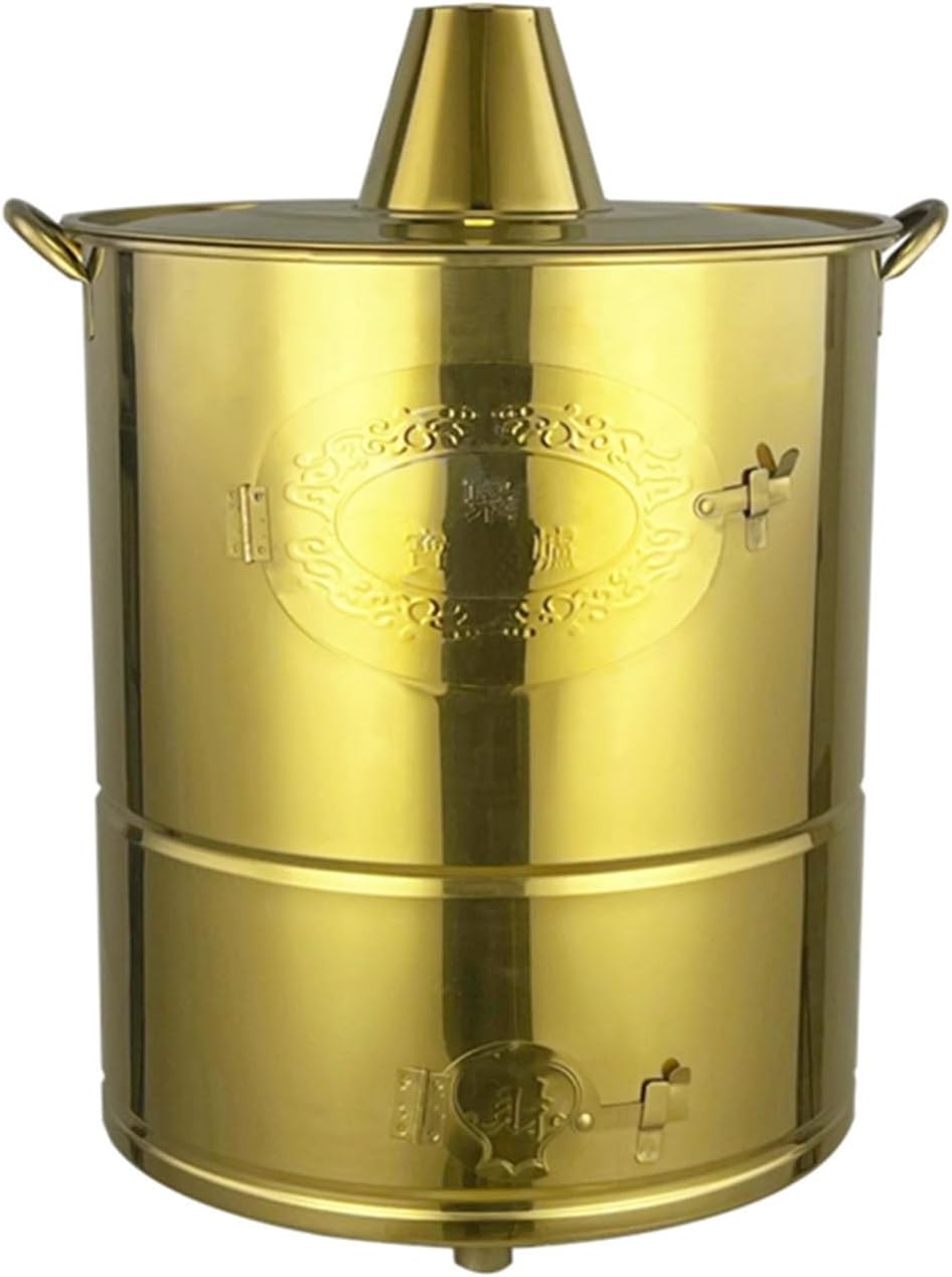 Thicken Burn Barrel for Outside Paper Burner Stainless Steel Fire pits Backyard Bonfire Barrel Outdoor Metal Fire Pits with Lid Burn Barrel for Paper Leaf Trash.(Extra Large-Gold)