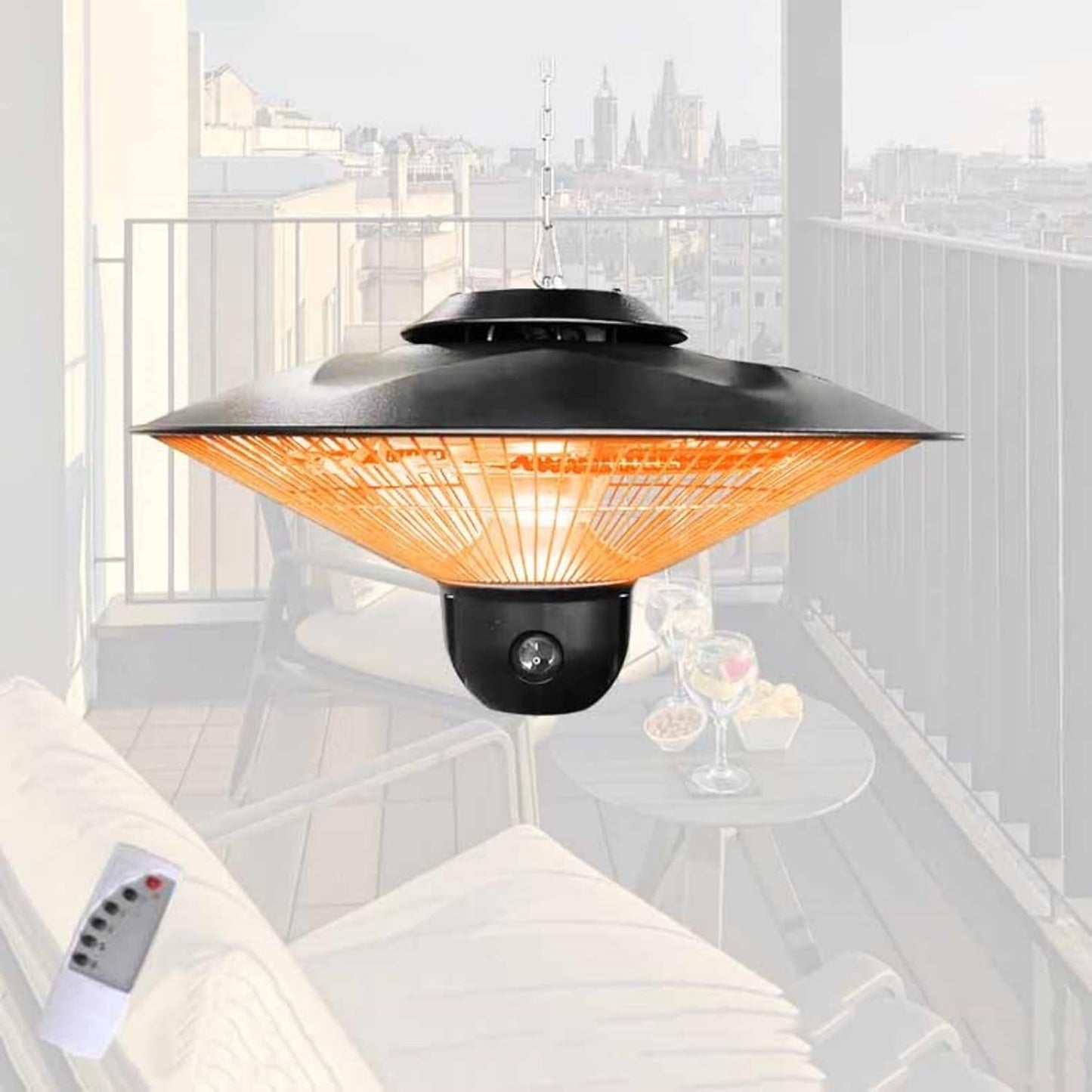 Heaters Hanging Patio Heater, Indoor Outdoor Space Heater with Remote Control, 3 Settings, IP44 Waterproof, Electric Heater for Courtyard Garage Patio