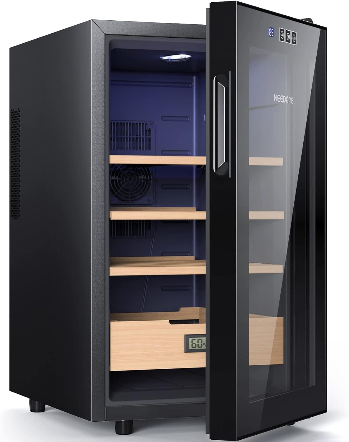 NEEDONE 300 Count Electric Cabinet, Made with Spanish Cedar Wood Shelves & Drawer with Hygrometer, LED Lighting, Cooling Function, Gift for Men