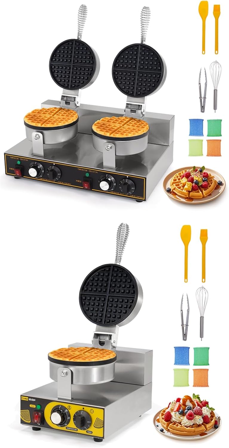 Dyna-Living 2400W Double-Head Commercial Waffle Maker & 1200W Professional Waffle Maker Commercial