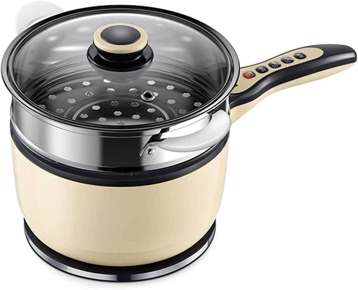 HHWKSJ Electric Hot Pot, Non-Stick Pan, Rapid Noodles Cooker, 1.5L Mini Pot for Steak, Egg, Fried Rice, Ramen, Oatmeal, Soup with Temperature Control, Beige (Egg Rack Included)