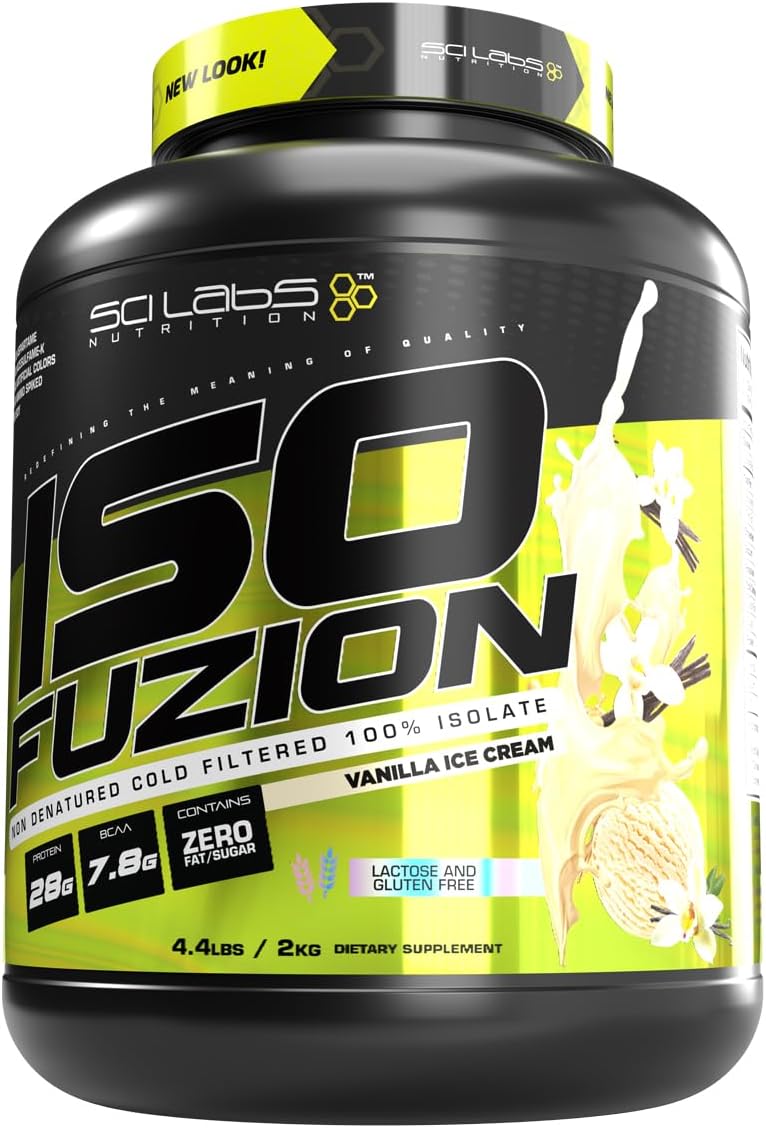 Iso Fuzion 100% Whey Isolate 28g Non Denatured Protein Powder, Vanilla Ice Cream, 4.4lb