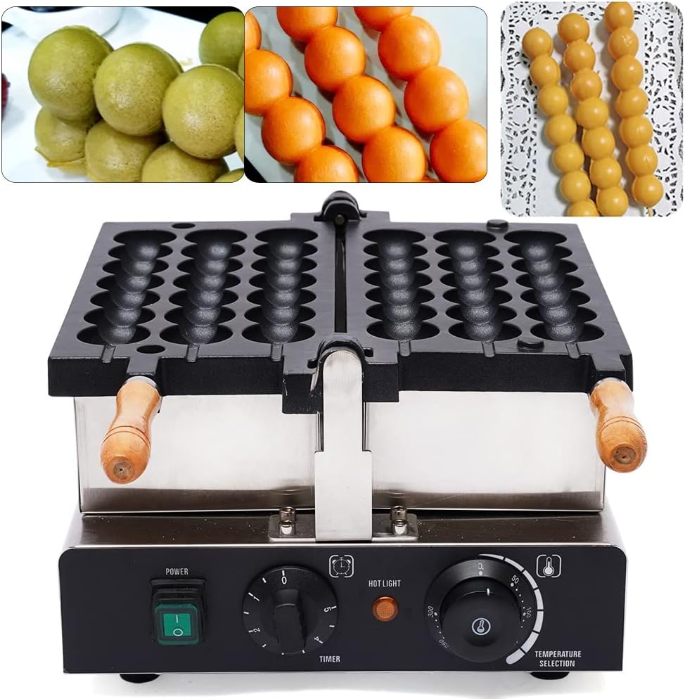 1600W Commercial Waffle Ball Maker,Stainless Steel Non-stick Waffle Ball Maker Machine,Time & Temperature Control,for Restaurant, Bakeries,Canteens
