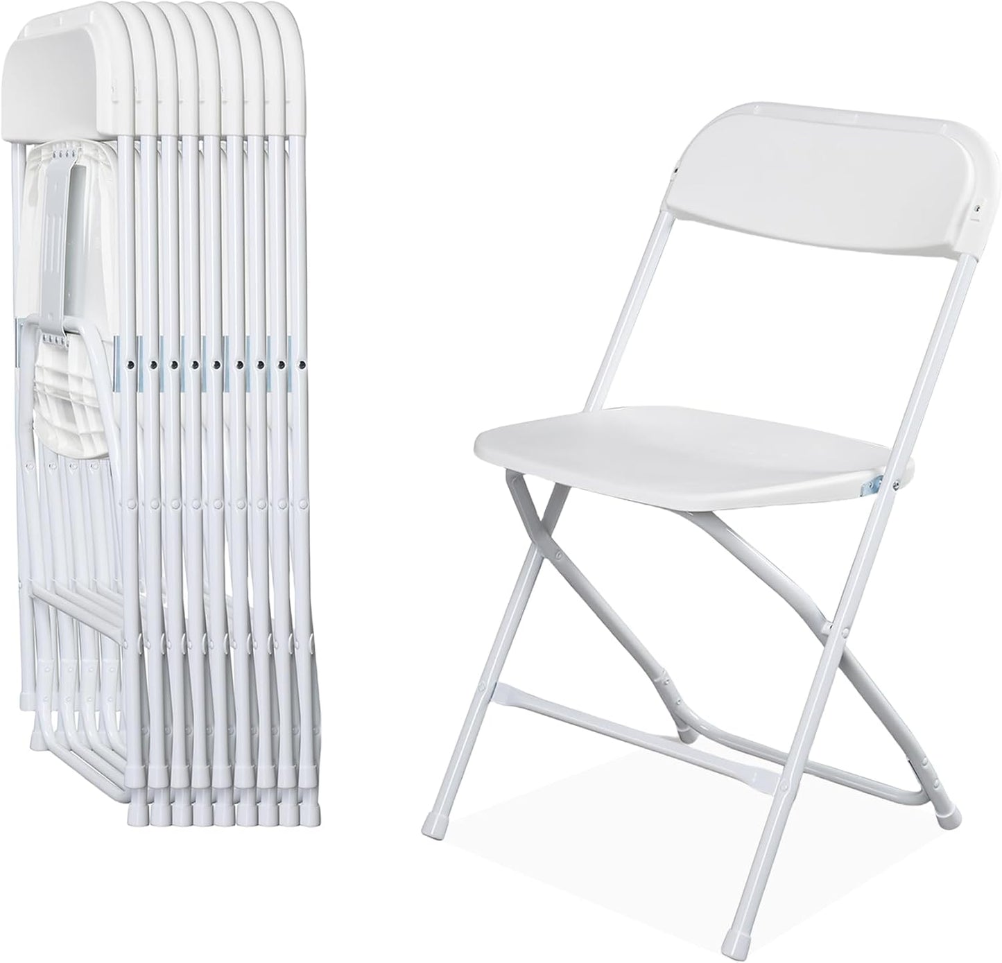 OLLODOT 10 Pack White Folding Chairs with 350-LBS Capacity, Foldable & Portable Indoor Outdoor Chairs, Portable Commercial Seat with Steel Frame for Office, Party, Events, Wedding, Kitchen &Dinning