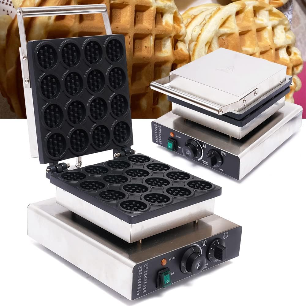 16pcs Electric Mini Round Waffle Maker, Dutch Pancakes Baker Machine, Nonstick Commercial Waffle Maker For Baking Restaurant Party Food Stall 1750W