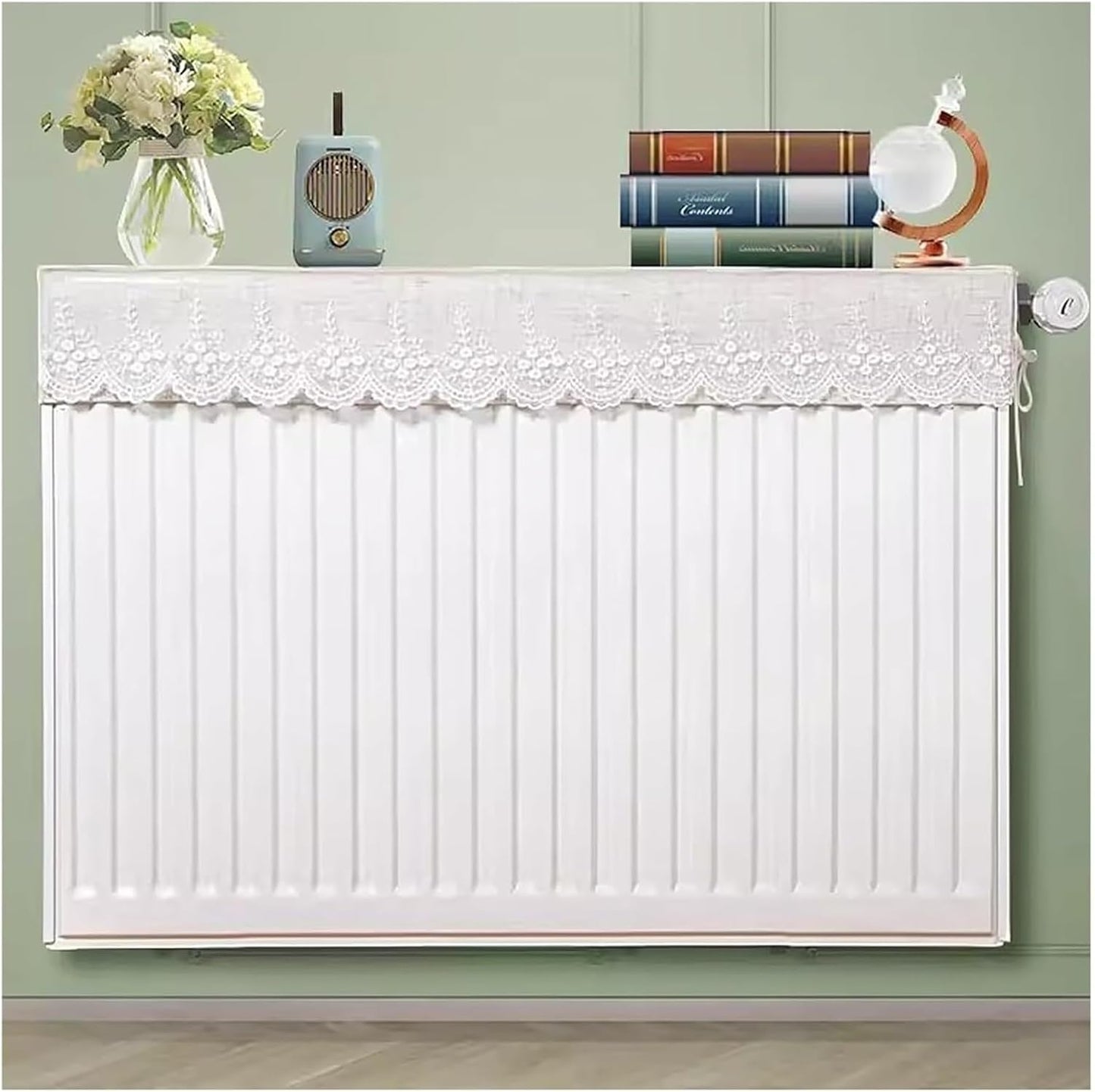 Radiator cover with ventilation slats, White Shelf To Go Over Radiator with Dust Cover Home Tea Room Cafe Plant Indoor Upper(White,L 27.5in\/70cm(1 section))