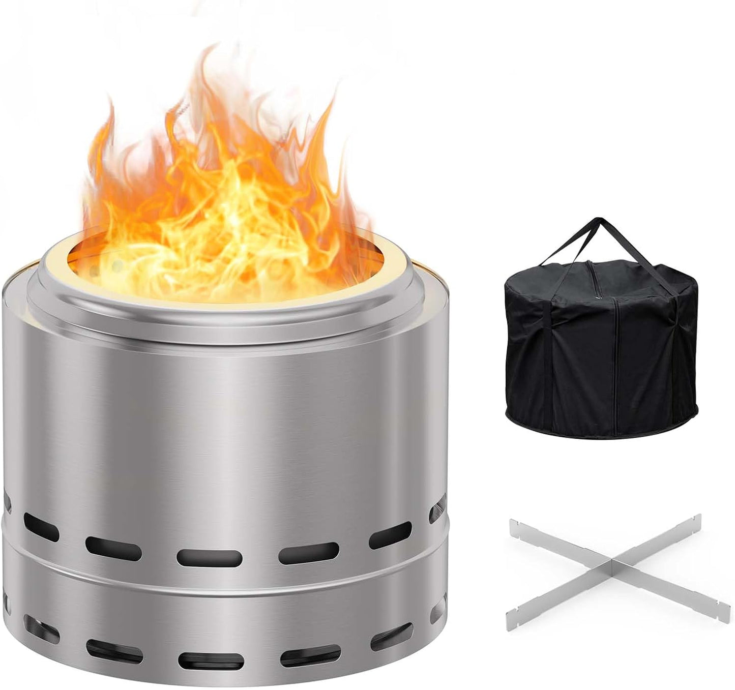 15" Smokeless Fire Pits for Outside, Outdoor Firepit with Removable Ash Pan, Steel Portable Fire Pit & Solo Stove Bonfire with Carry Bag for Garden Patio, Easy Cleanup (Silver, 15") (Silver, 15")