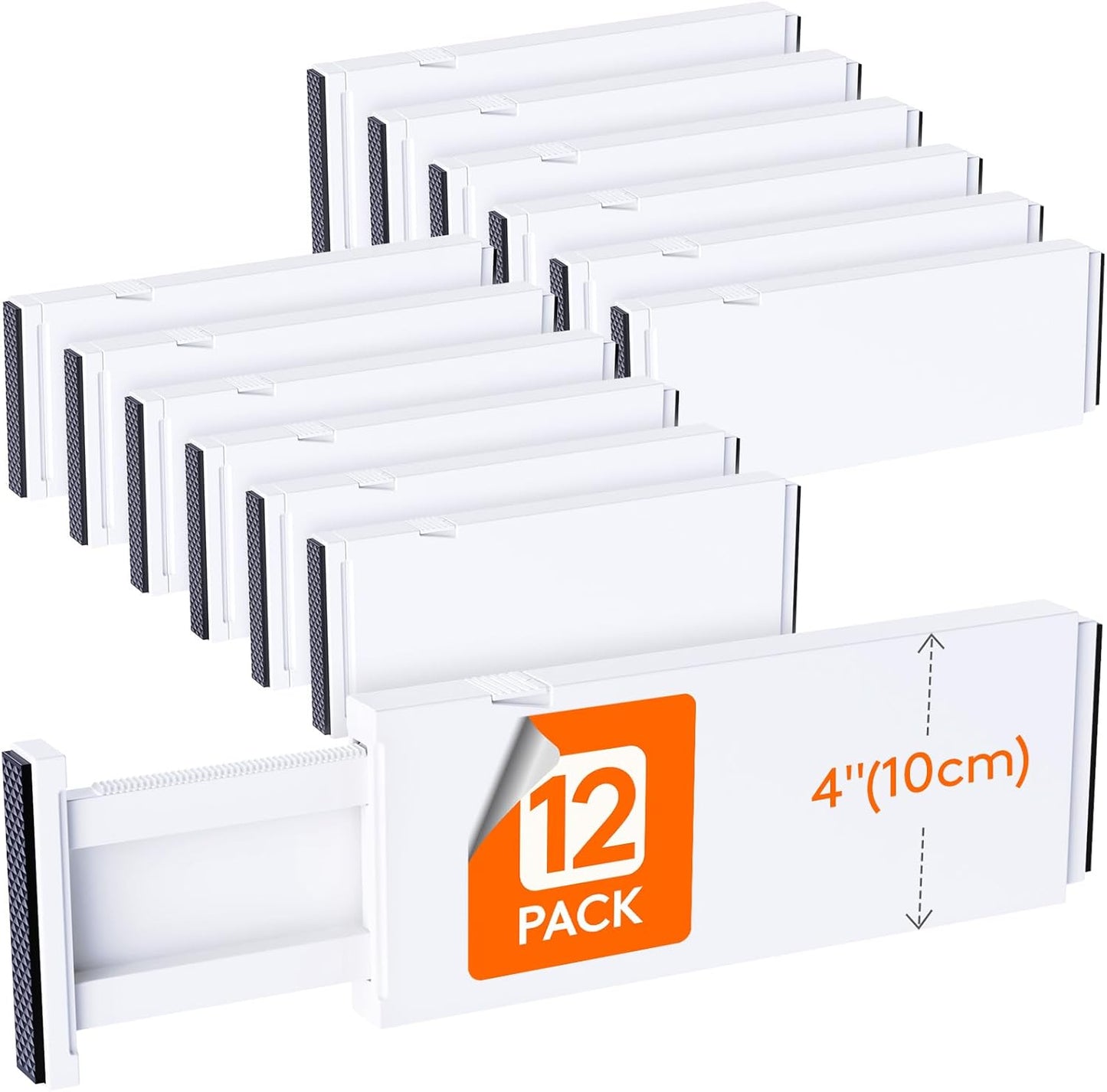 Lifewit 12 Pack Drawer Dividers 4" High,11-17" Adjustable Dresser Drawer Organizers for Clothes, Expandable Dresser Separators in Bedroom\/Bathroom\/Kitchen\/Vanity\/Office Organization and Storage, White
