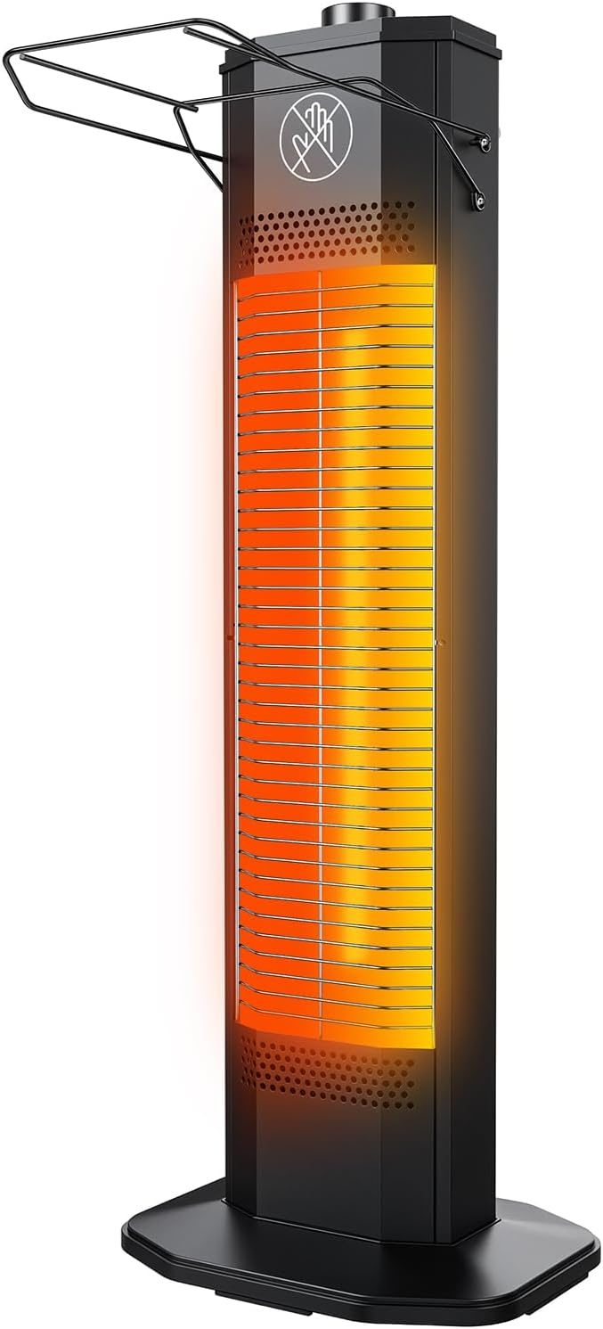 Outdoor Electric Patio Heater, 28-inch Infrared Tower Heater with 1200W Instant Heating, IPX6 Waterproof, Tip-Over & Overheat Protection, Space Heater for Patio Garage Workshop Indoor & Outdoor Use