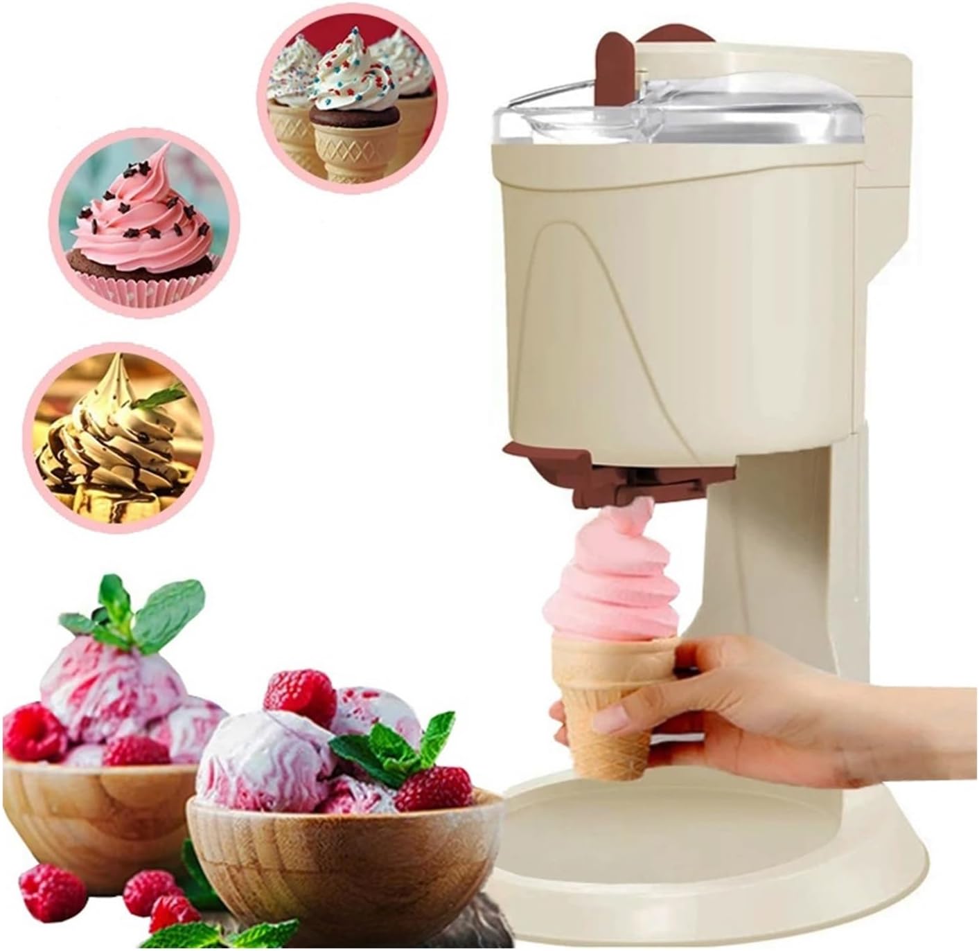 Ice Cream Maker Soft Ice Cream Machine Semi-automatic 1000ML Household Ice Cream Making Machine Fruit Dessert Yogurt Cone Ice Cream Maker Table Top Ice Cream Machine,Fun Kitchen Appliance