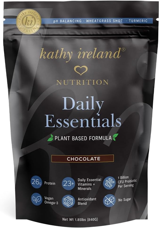 AMAXI Kathy Ireland Nutrition Daily Essentials Plant-Based Protein Powder for Women, 26g Vegan Protein, Lean Meal Replacement - Chocolate