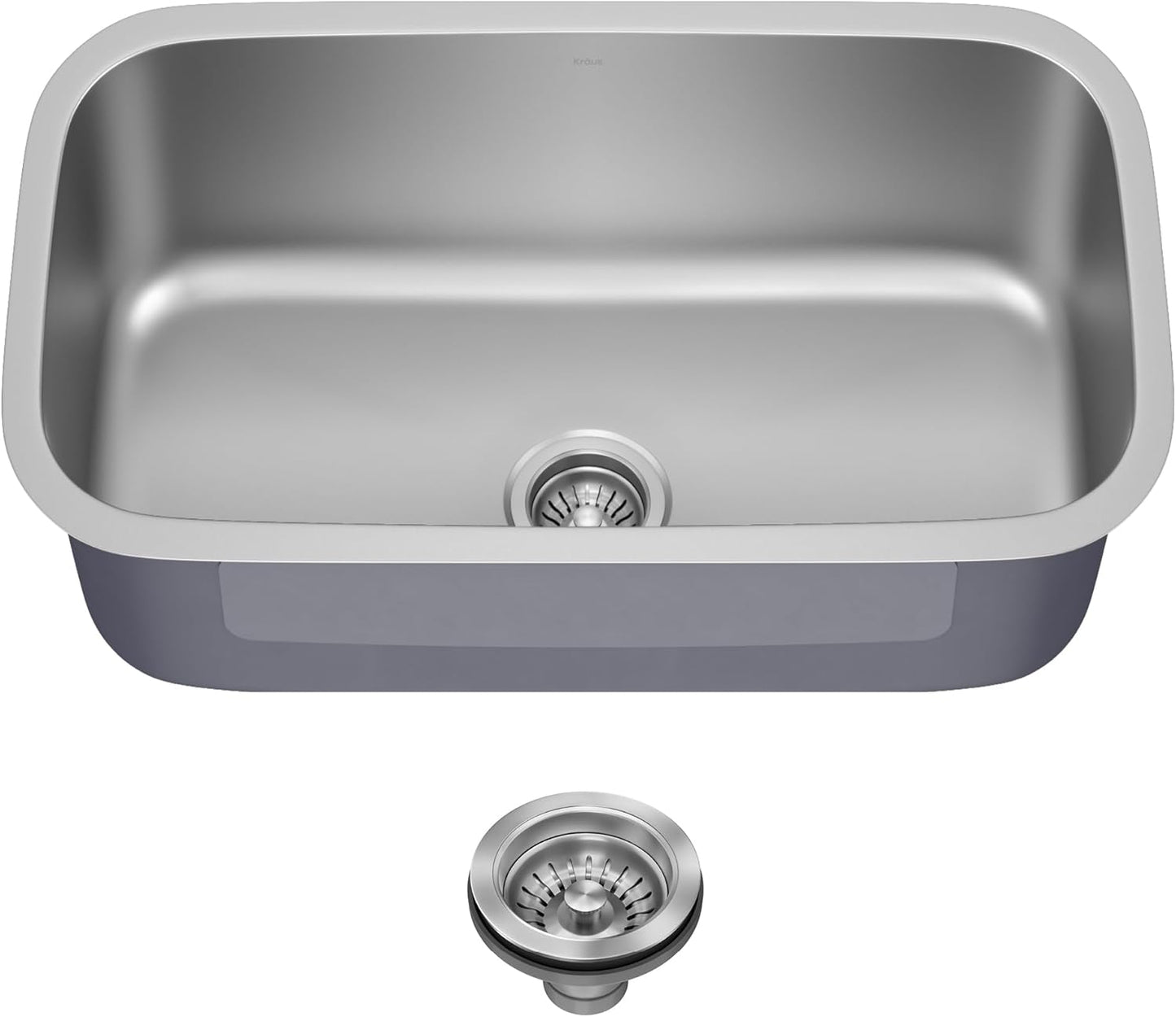 Kraus 31 1\/2 Inch Stainless Steel Kitchen Sink, Durable 18 Gauge Single Bowl Kitchen Sinks Undermount, KBU14