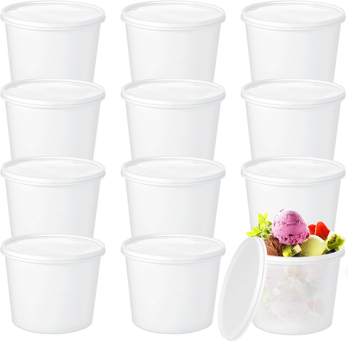 12 Pcs 1 Gallon Ice Cream Buckets with Lids 135 oz Round Plastic Food Storage Containers Cocktail Rum Bucket for Drinks Freezer Safe Ice Cream Tubs for Deli Soup Meal Flour(Light Color)