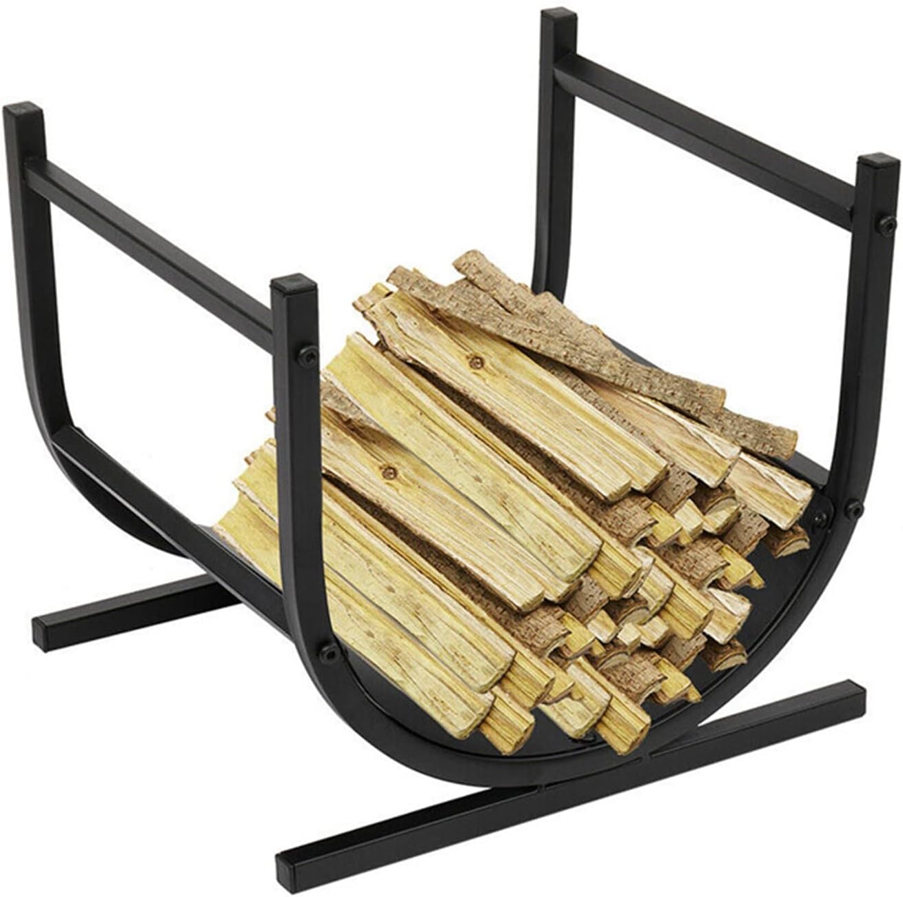 40cm Metal Firewood Rack Indoor Outdoor Fireplace Sturdy Log Holder Arched Design Black Color