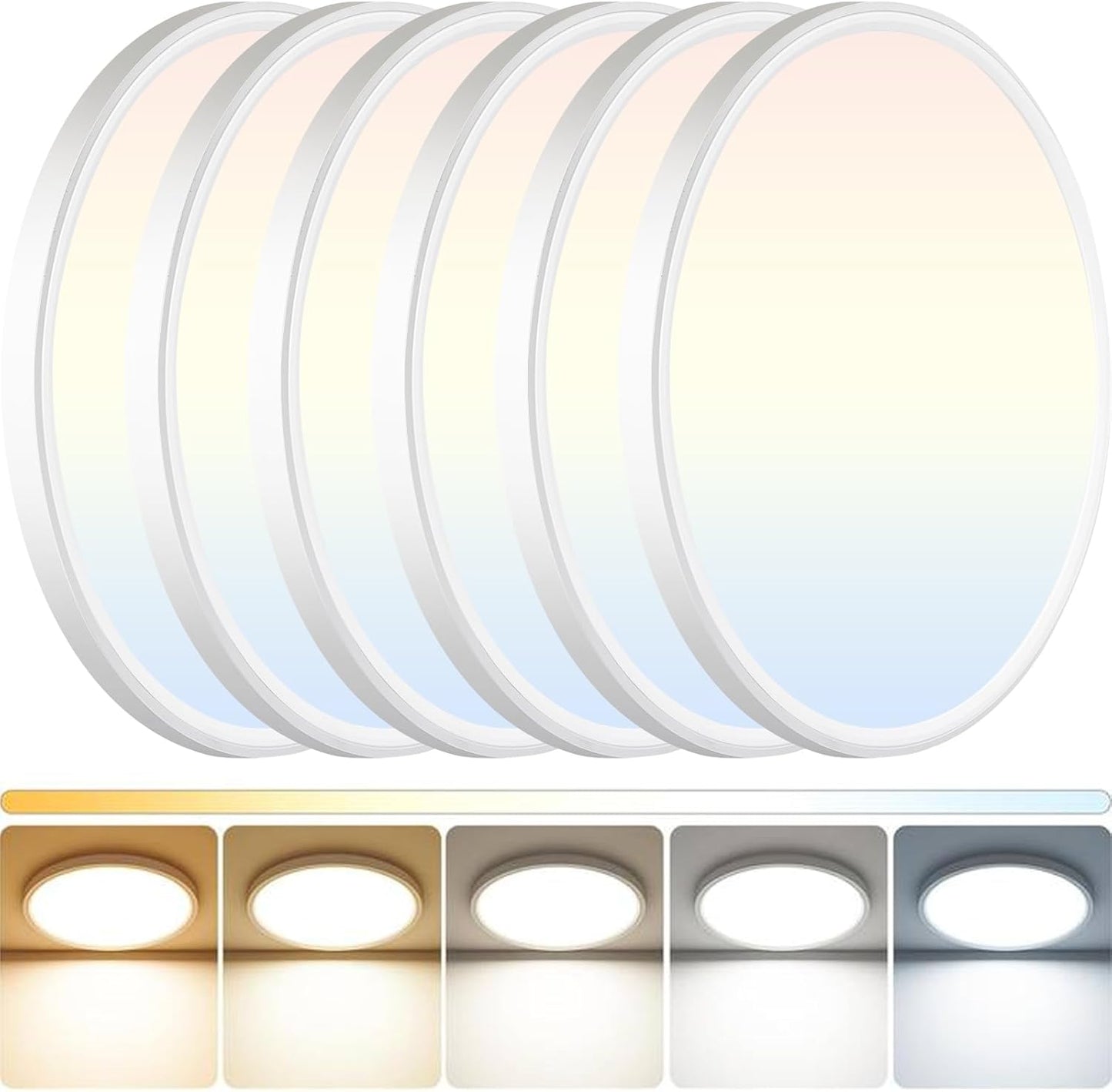 DINGLILIGHTING 6Pack LED Flush Mount Ceiling Light: 12 inch Super Slim Dimmable & 5CCT (2700-6000K) Kitchen Lighting Fixtures Ceiling - 24W White Low Profile Ceiling Lamp for Bedroom Garage Hallway