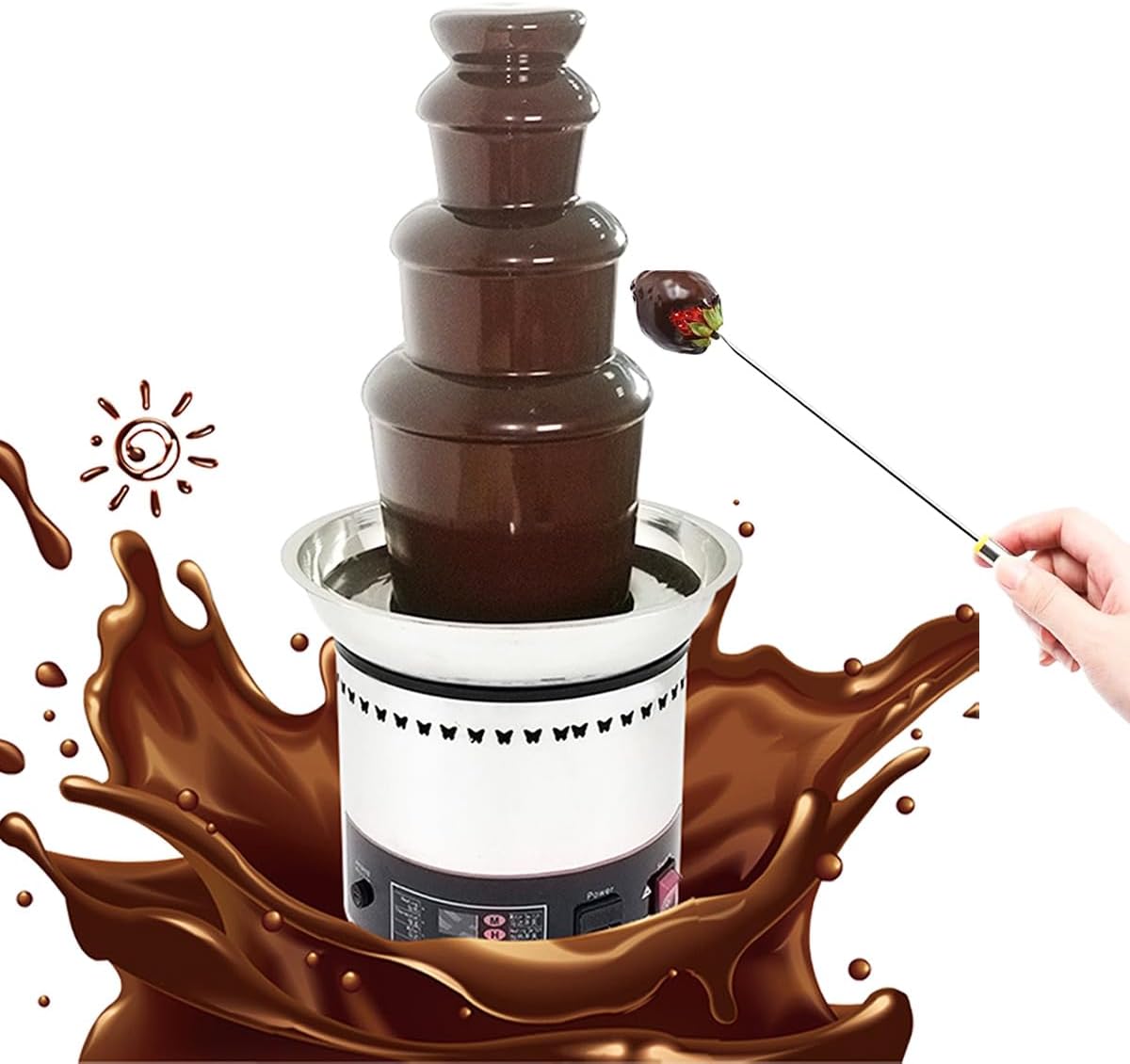 INTBUYING 110V 4 Tier Commercial Chocolate Fountain Machine for Party, Wedding Company Birthday, Stainless Steel Chocolate Fountain Machine with 6.6 Pounds Capacity for Chocolate Candy Butter Cheese