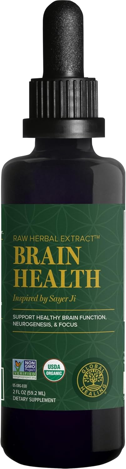 Global Healing Center Brain Health - USDA Organic Brain Supplements for Memory & Focus - Nootropics Supplement to Combat Mental Fog, Advanced Focus Factor for Adults Extra Strength - 2 Fl Oz