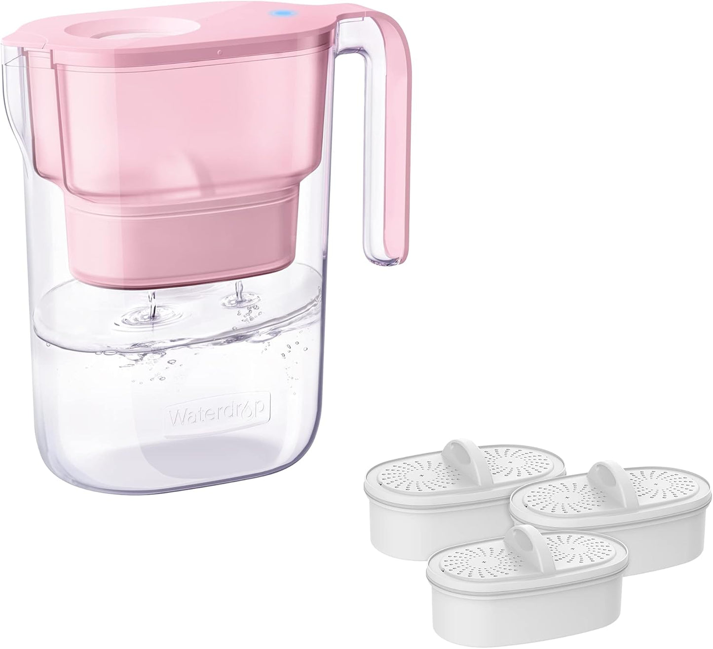 Waterdrop Water Filter Pitcher with 4 Filters, 5X Times Lifetime, Lasts 200 Gallons, for Fridge and Kitchen, Reduces PFOA\/PFOS, Chlorine, 7-Cup Capacity, Elfin, Pink