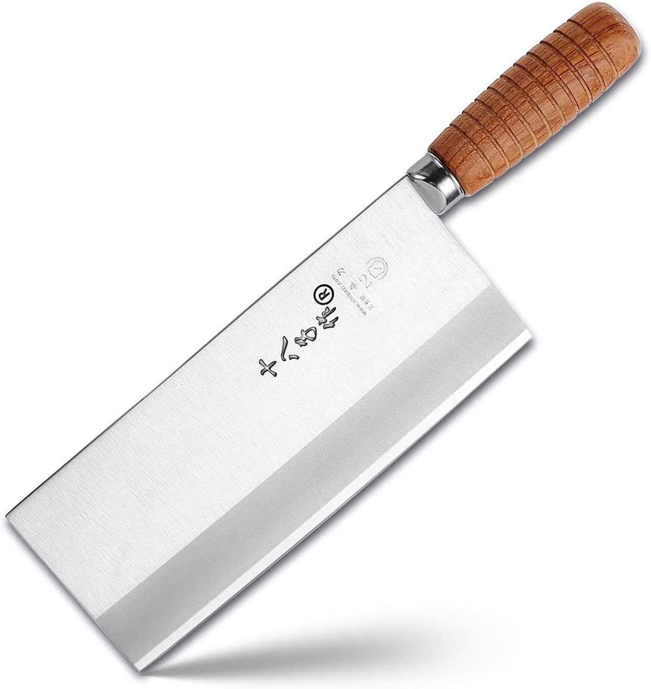 SHI BA ZI ZUO 8-inch Professional Cleaver - Stainless Steel Meat & Vegetable Knife with Non-stick Finish and Anti-slip Wooden Handle