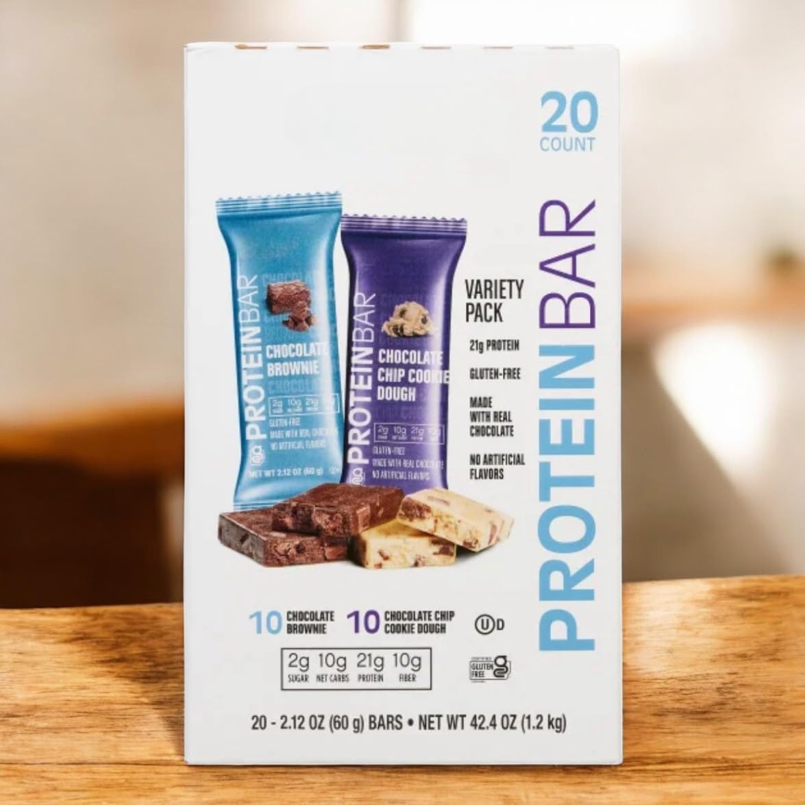 Kirkland Protein Bars β Variety Pack, Chocolate Chip & Brownie, 2.12 oz, 20 Count | Gluten-Free, No Artificial Flavors