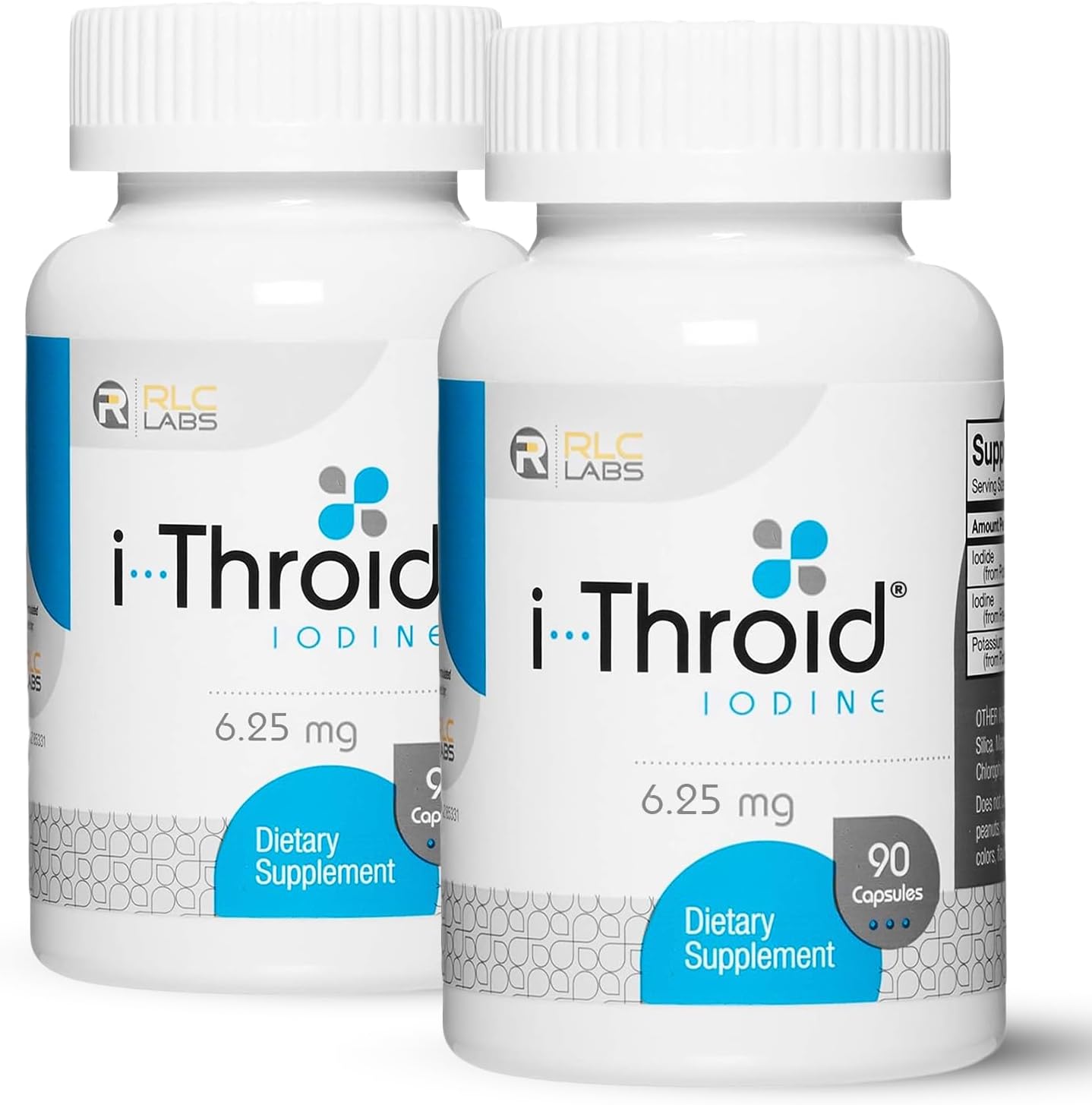RLC Labs i-Throid 6.25 mg - Thyroid Supplements for Hypothyroidism, Iodide Supplements for Thyroid, Support Healthy Metabolism, Thyroid Support for Women and Men - 90 Vegetarian Capsules (Pack of 2)