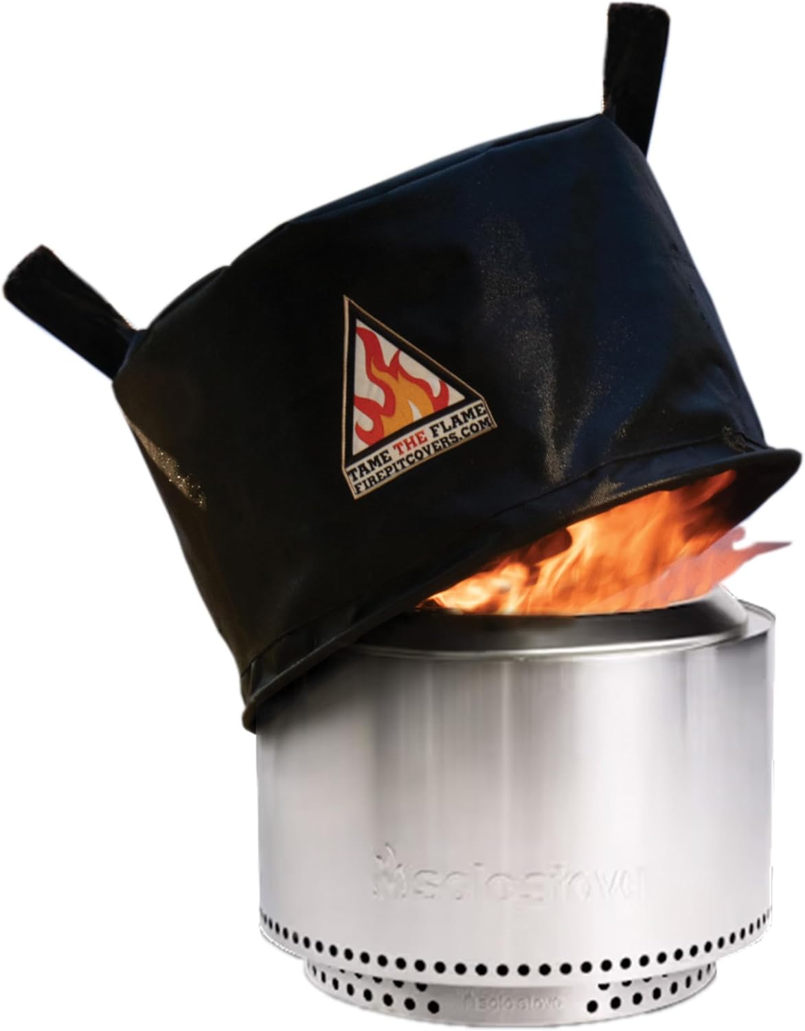 Tame the Flame Fire Pit Cover for Solo Stove Bonfire & Hot Shot Explorer, Patented Flame-Terminating Footring, Heavy-Duty Outdoor Round Firepit Cover, 22 inch