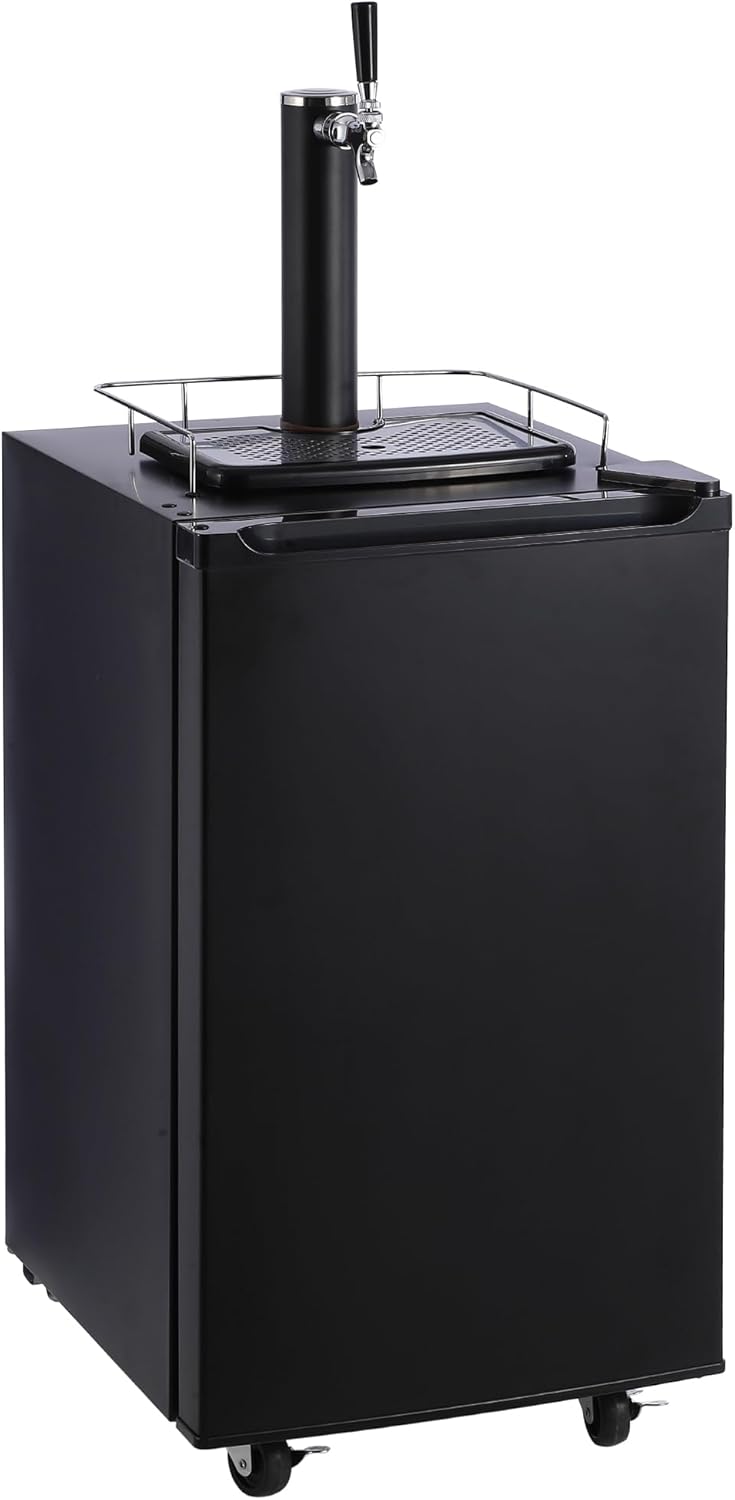 Beer Kegerator, Single Tap Draft Beer Dispenser, Full Size Kegerator and Keg Beer Cooler With Shelves & Drip Tray & 4 Casters, Stainless Steel Keg Dispenser, 32°F- 50°F Temperature Control, 97L