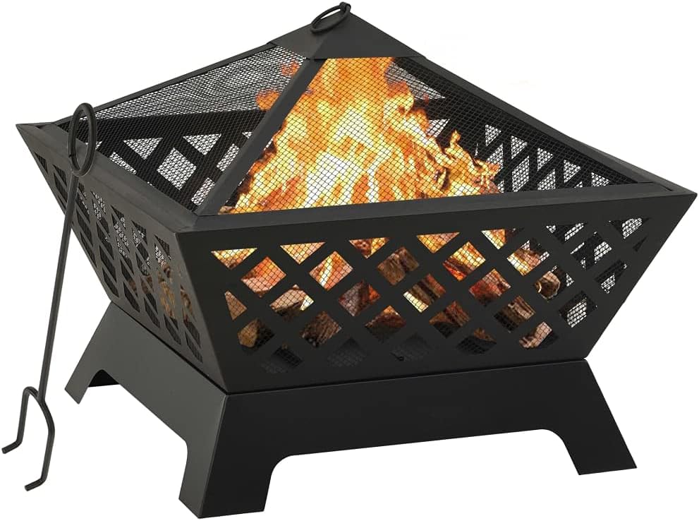 Fire Pit with Poker Steel Fire Pit with Mesh Cover for Outdoor Garden and Patio Heating 25.2" XXL Steel