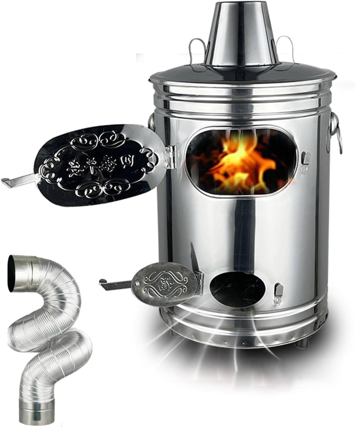 Portable Stainless Steel Burn Barrel Incinerator with Chimney and Lid - Includes Fire Hook for Efficient Burning of Garbage, Leaves, and Paper Trash