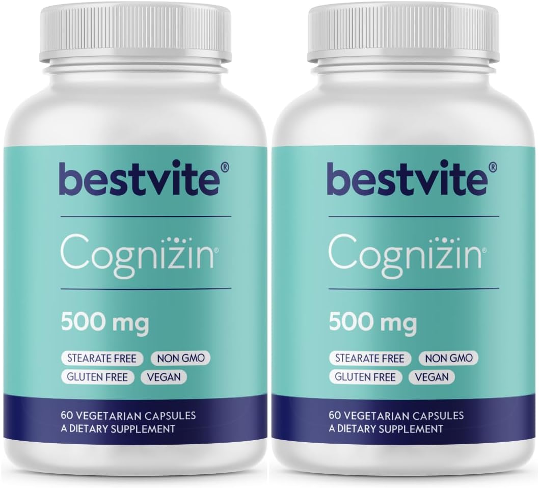 BESTVITE Cognizin Citicoline 500mg (120 Vegetarian Capsules) (60x2) - Clinically Studied Premium Choline Nootropic - No Stearates - Vegan - Gluten Free - Brain Supplements for Memory and Focus