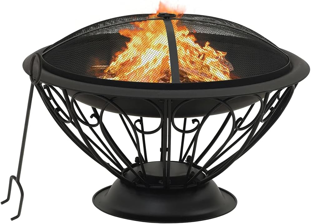 Fire Pit with Poker Steel Fire Pit with Mesh Cover for Outdoor Garden and Patio Heating 29.5" XXL Steel