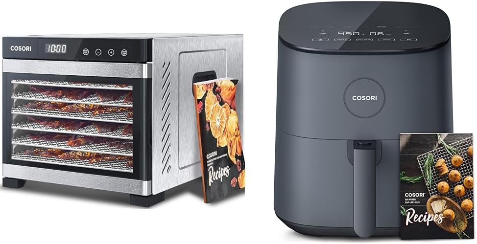 COSORI Food Dehydrator for Jerky, Large Drying Space with 6.48ft², 600W Dehydrated & Air Fryer Pro LE 5-Qt Airfryer, Quick and Easy Meals, UP to 450℉, Quiet, 85% Oil less