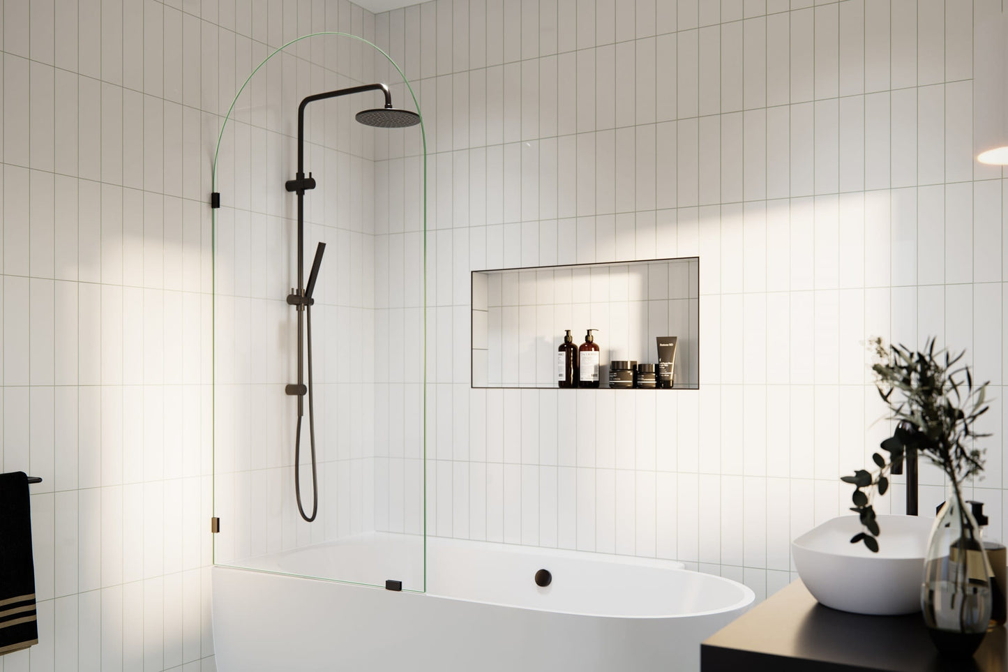 Glass Warehouse Venus Oil Rubbed Bronze 34-in W x 66.75-in H Frameless Fixed Bathtub Door