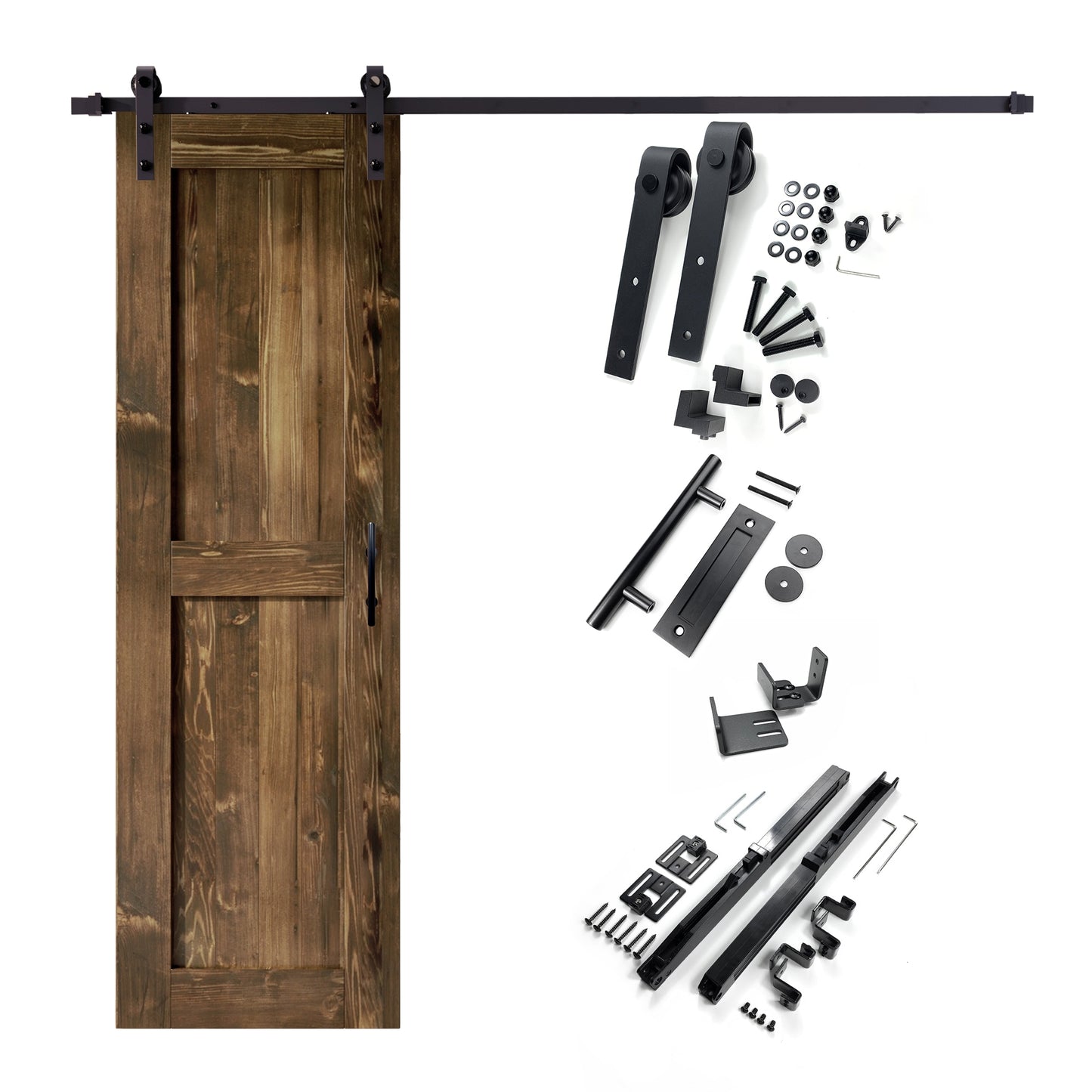 HOMACER 26-in x 84-in Walnut Mid-Bar Pine Wood Solid core Single Barn Door (Hardware Included)