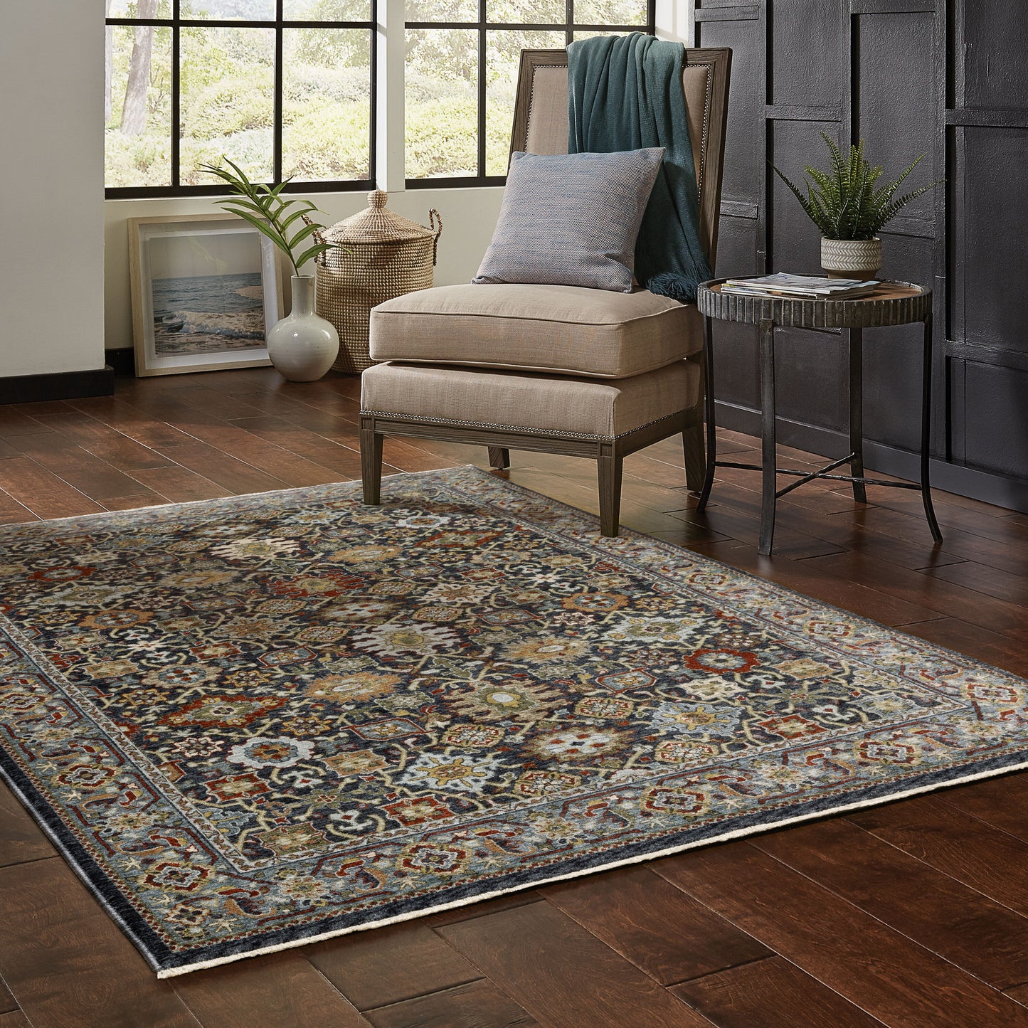 Archer Lane Hipster 8 x 11 (ft) Loomed Blue Rectangular Indoor Floral/Botanical Oriental Pet Friendly Area rug