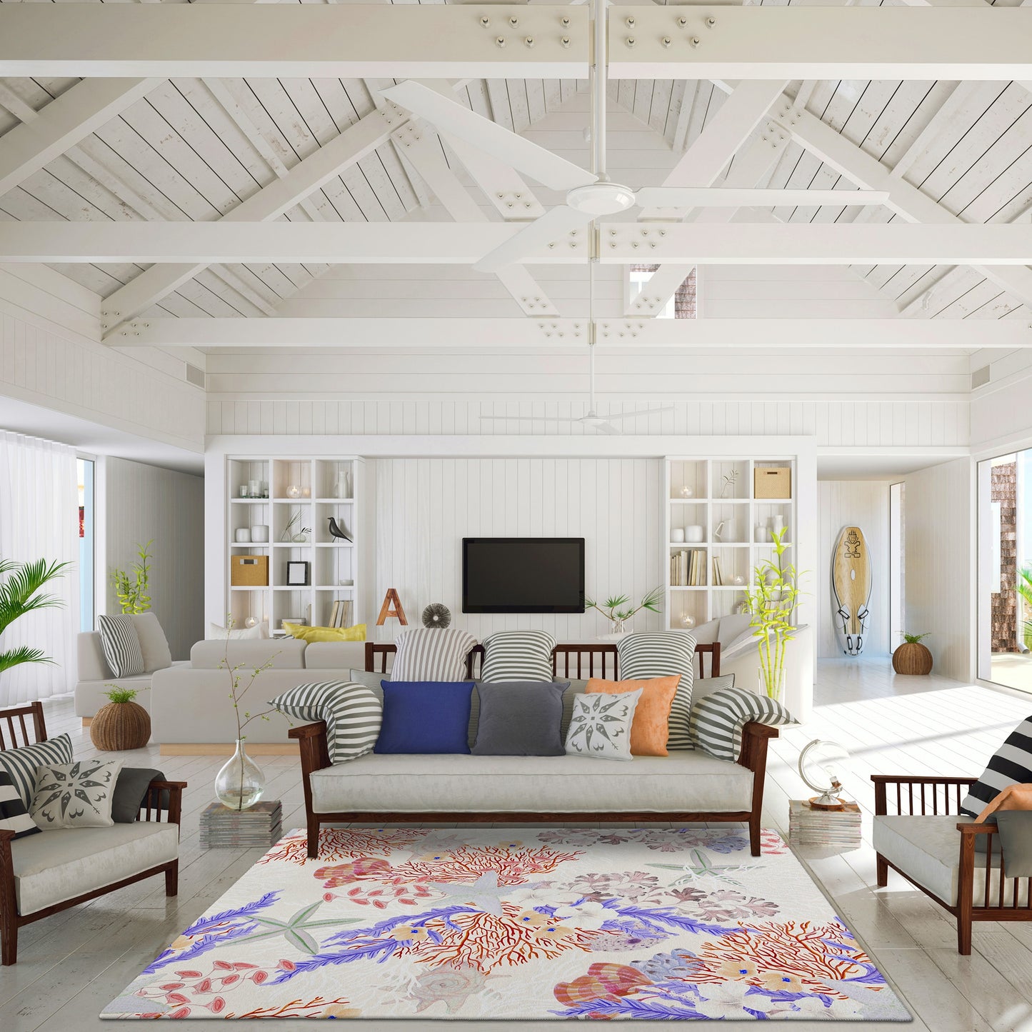 Addison Rugs Surfside 8 x 10 (ft) Loomed Orange Rectangular Indoor/Outdoor Abstract Coastal Area rug