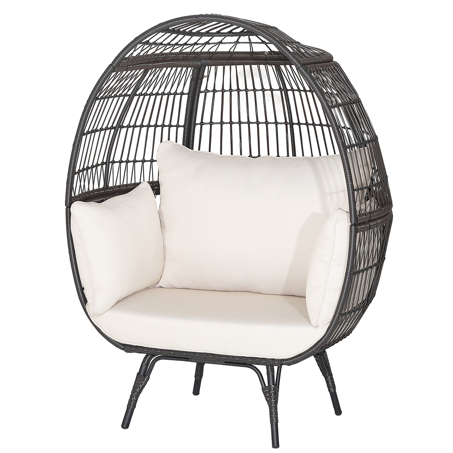 Costway Rattan Brown Metal Frame Stationary Egg Chair with Off-white Sling Seat