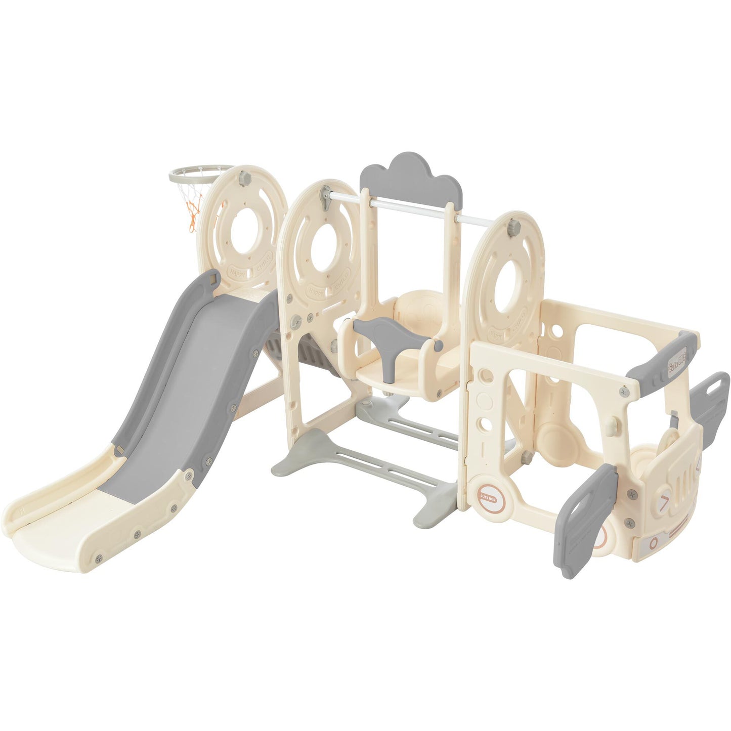 Kahomvis Kids Swing-n-slide with Bus Play Structure,bus Slide Set with Basketball Hoop
