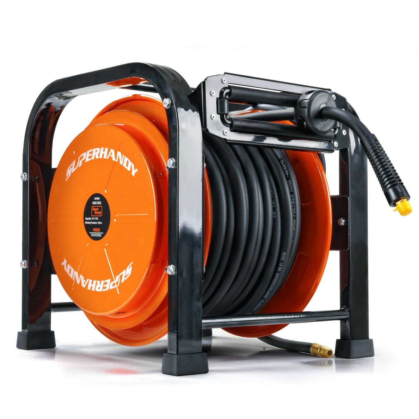 SuperHandy Portable Industrial Retractable Air Hose Reel- 3/8in x 100 Ft, 3/8in Mnpt Connections