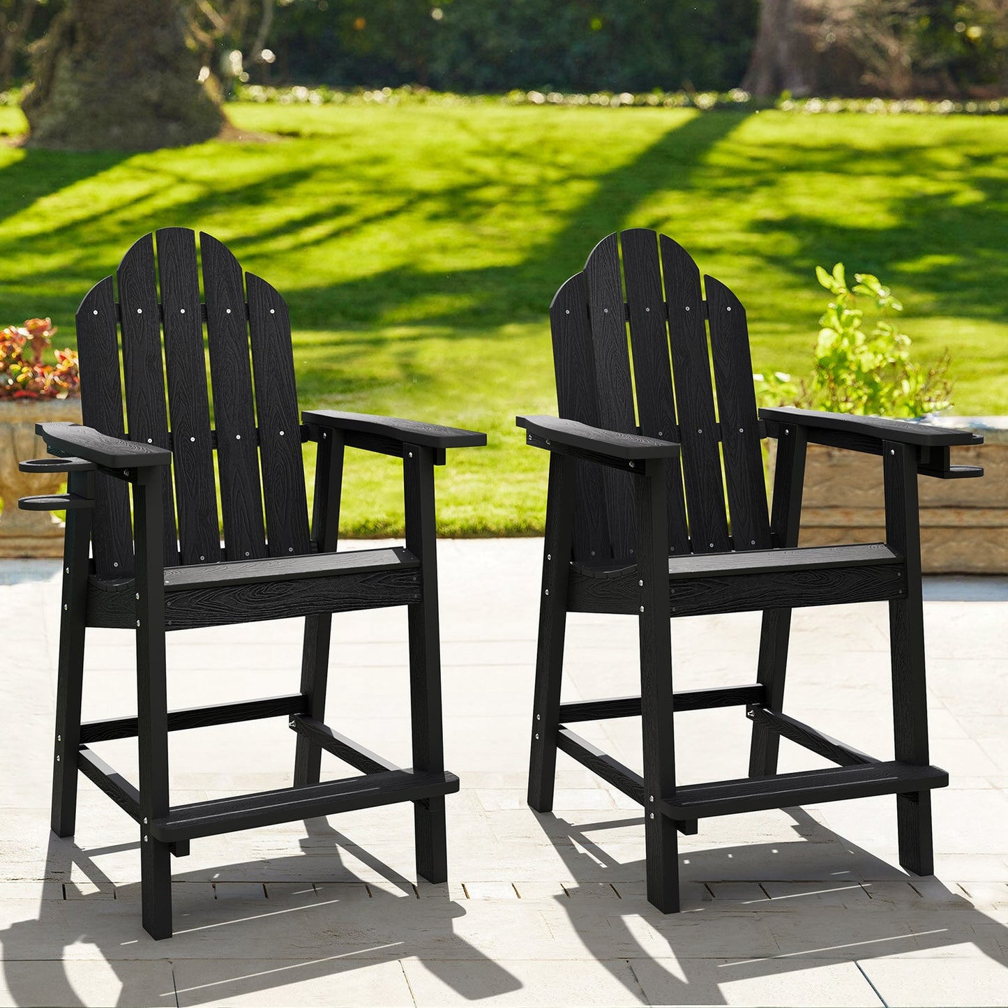 LUE BONA The Adirondack Set of 2 Black Plastic Frame Stationary Adirondack Chair with Slat Seat