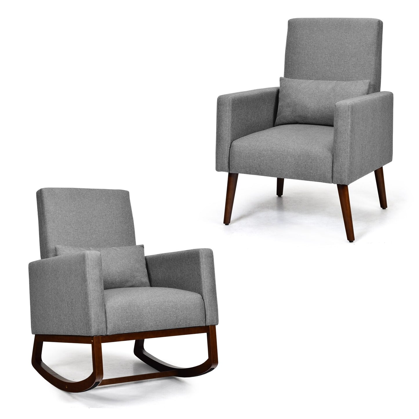 LIVIZA Modern Gray Linen Swivel Rocking Chair