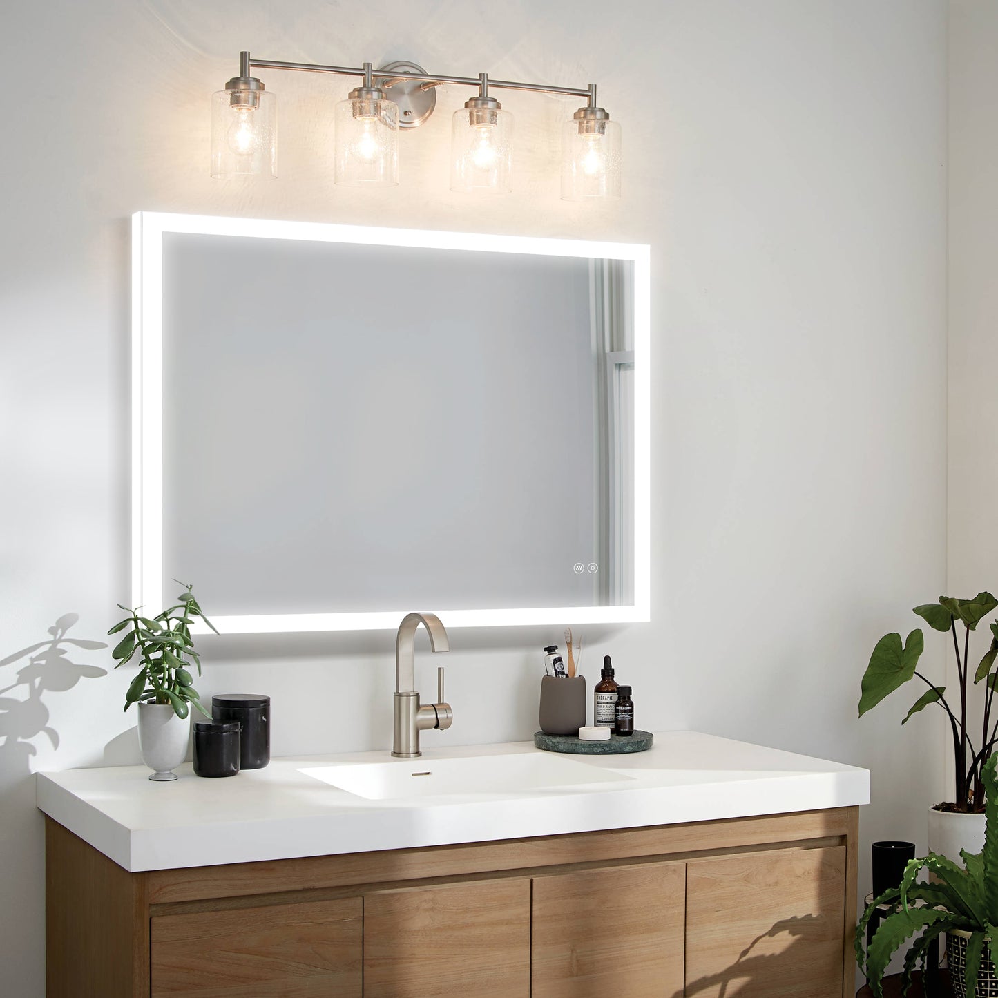 Forclover 40-Inches x 32-Inches Beveled Frameless Rectangle Dimmable Lighted Fog Free Bathroom Vanity Mirror ( Silver )