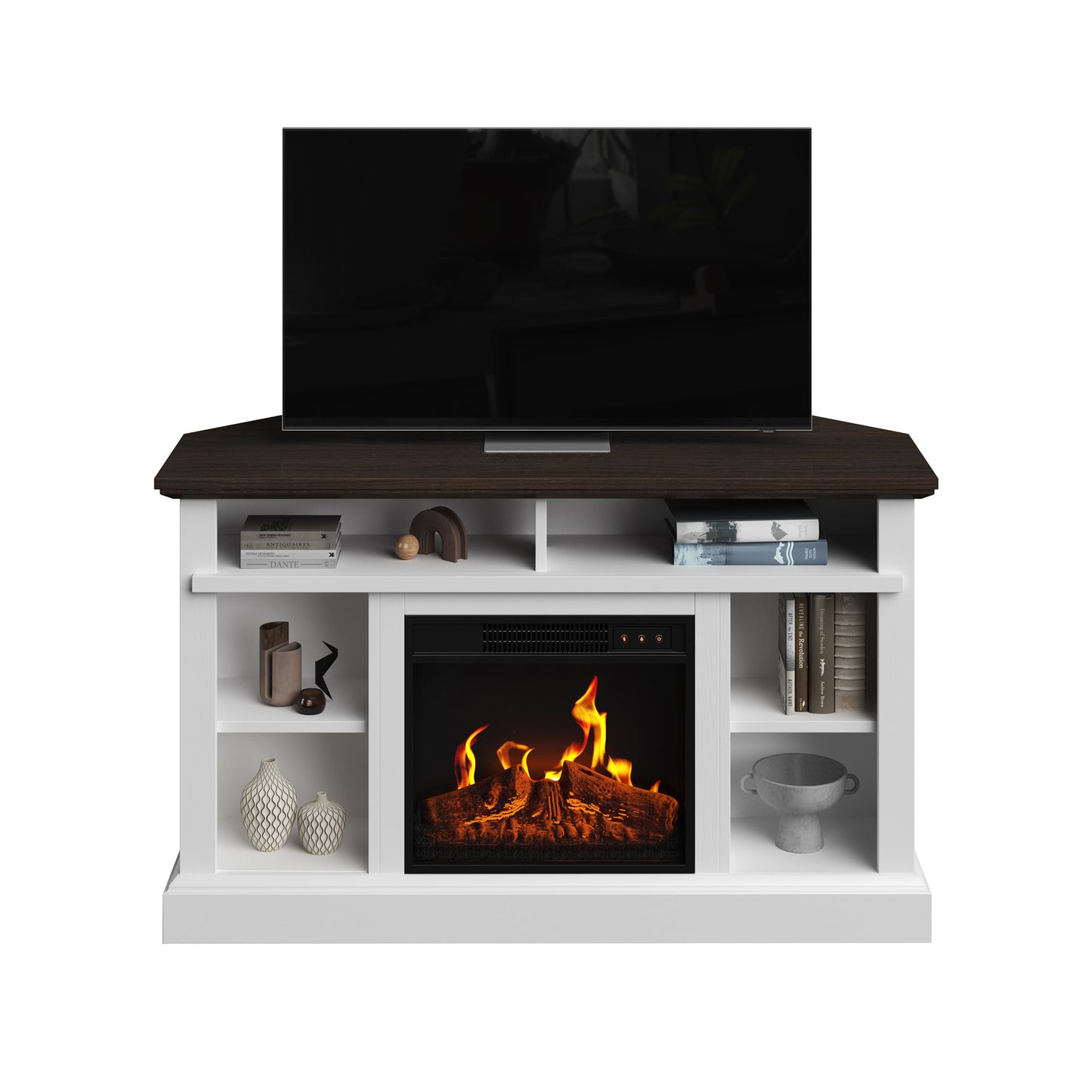 Northwest 47.6-in W Woodgrain Brown Top and White Base TV Stand with LED Electric Fireplace 80-FPWF-M7