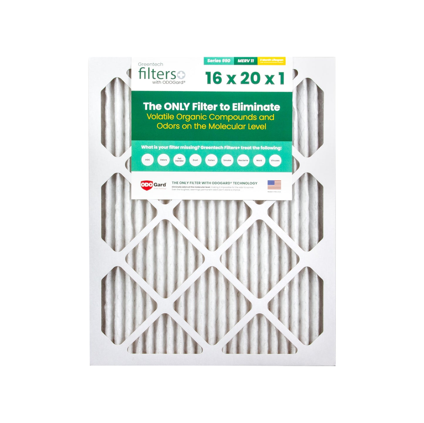 GreenTech Environmental Greentech Filter 990 16x20x1 24CASE - Non-HEPA Air Purifier Filter for Commercial Use - Removes Dust, Odors, Particulates, Pet Dander, Mold, Pollen 1X6382