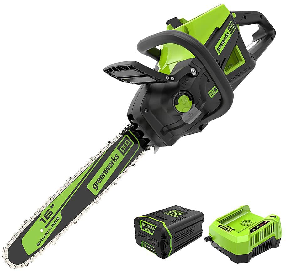 Greenworks - 80 Volt 16” 2kW Chainsaw with 4.0 Ah Battery and Charger - Green