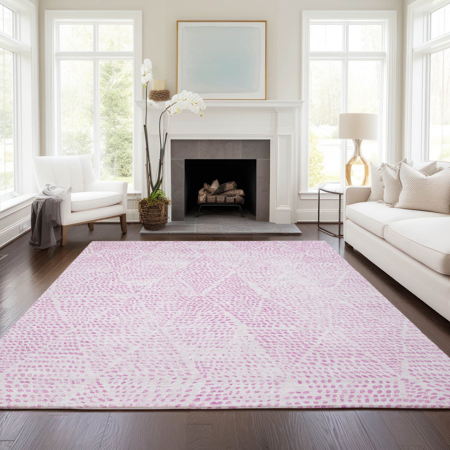 Addison Rugs Chantille ACN591PI 8 x 10 (ft) Pink Rectangular Indoor/Outdoor Geometric Machine washable Area rug