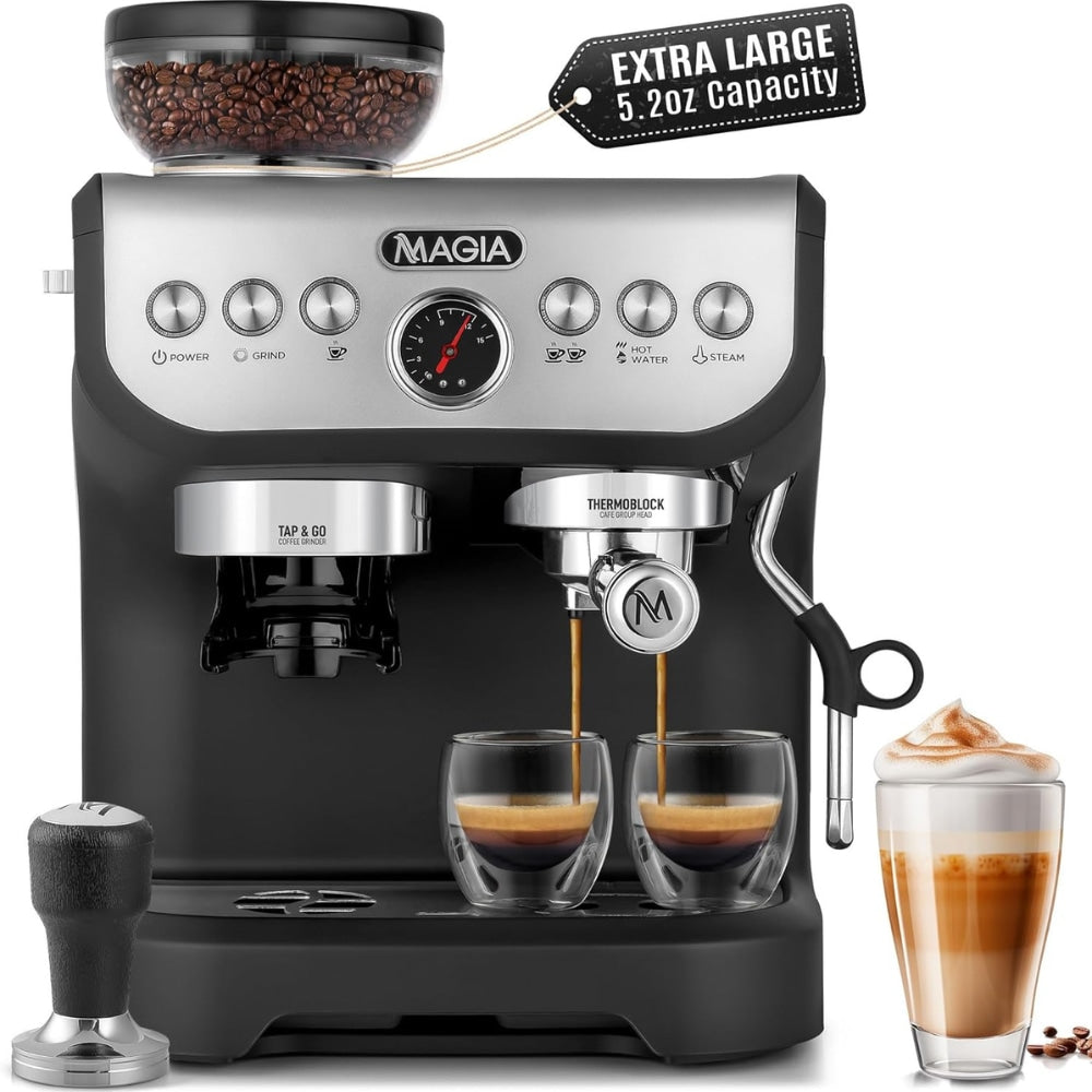 Zulay Kitchen Stainless Steel Manual Espresso Machine with Drip Tray (Black/Silver) X003IUDZ61