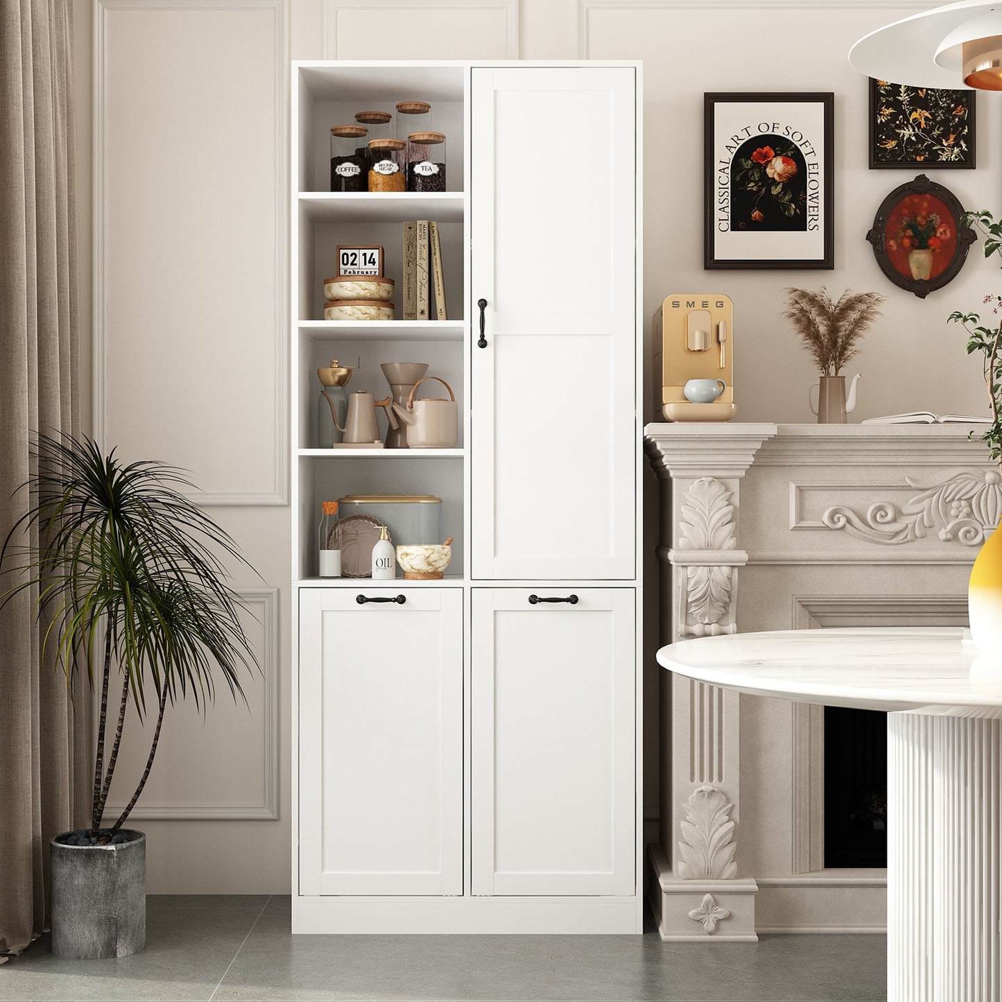 FUFU&GAGA Contemporary/Modern White Pantry with Wine Storage
